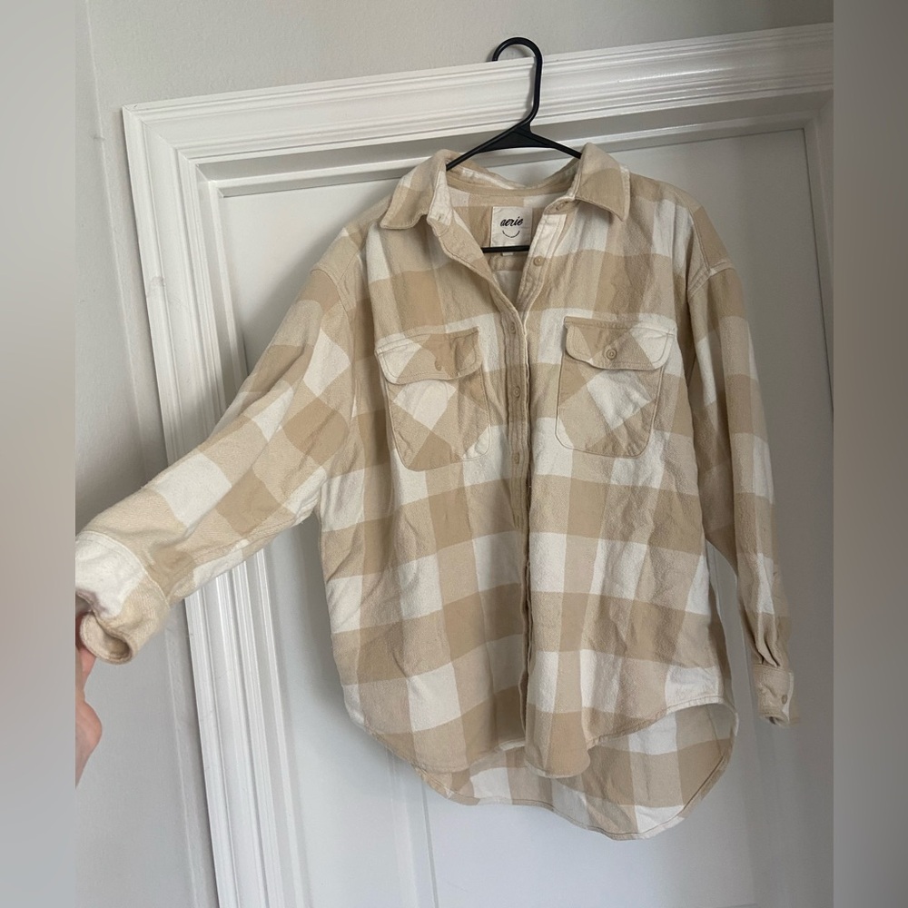 Aerie Cream and Tan Checkered Lumberjack Flannel - Picture 2 of 7